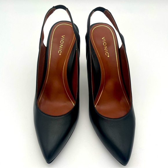 Vionic Adalena pointed Toe Classic Slingback Womens Heel black leather Size 10 - Picture 1 of 8